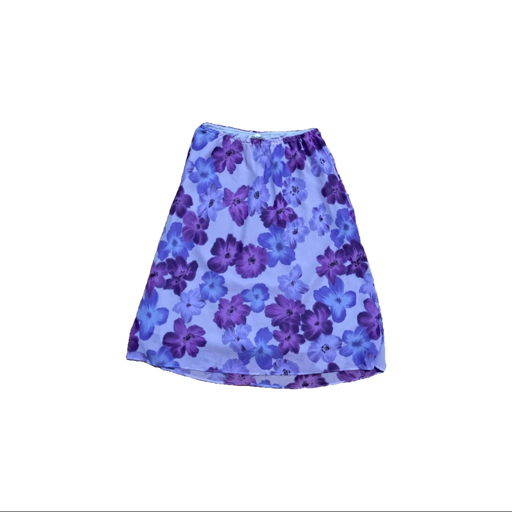 CLIO purple floral mesh layered midi skirt